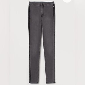 H&M Divided Sequin Tuxedo Stripe Slim High Waist Skinny Jeans Dark Grey 8